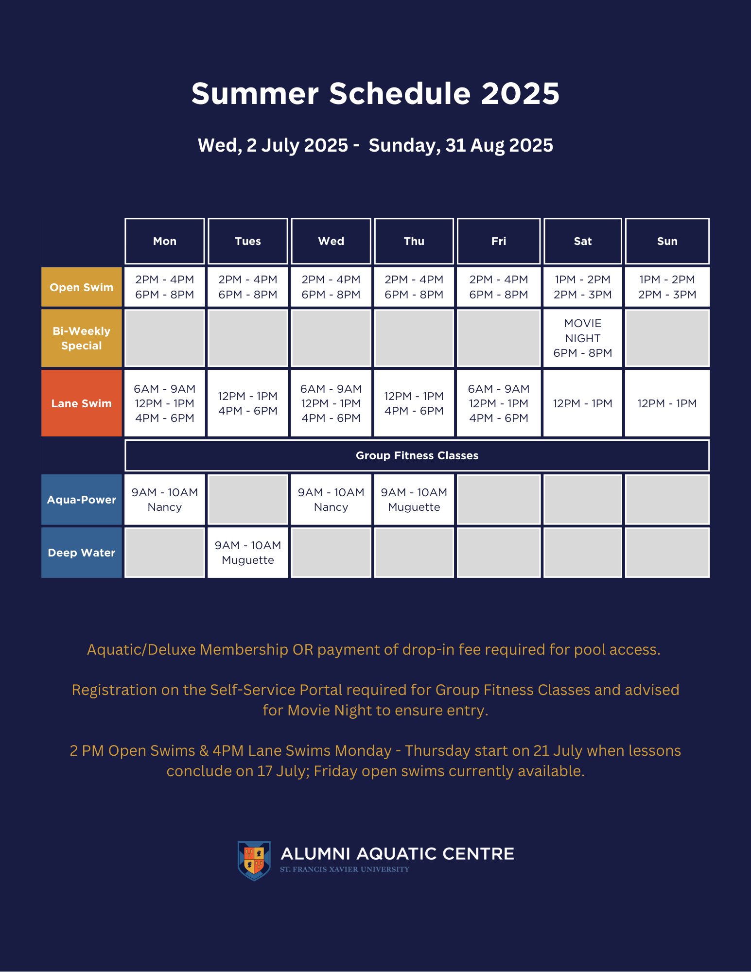 Summer Schedule Pool