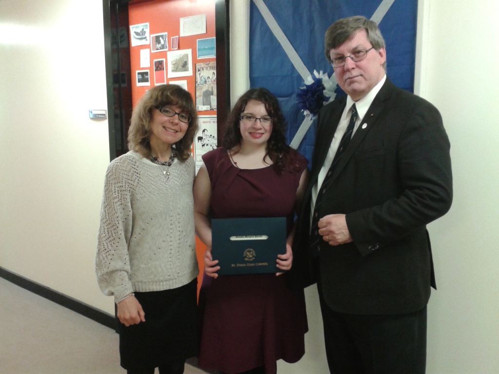 Group picture of the 2015's 3 Recipients of the C. & A MacPhee Memorial Award for Catholic Studies