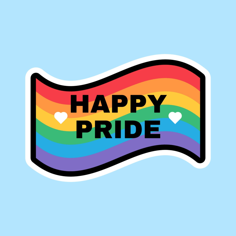 Pride flag with text "happy pride"