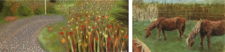 Two images showing pastel artwork