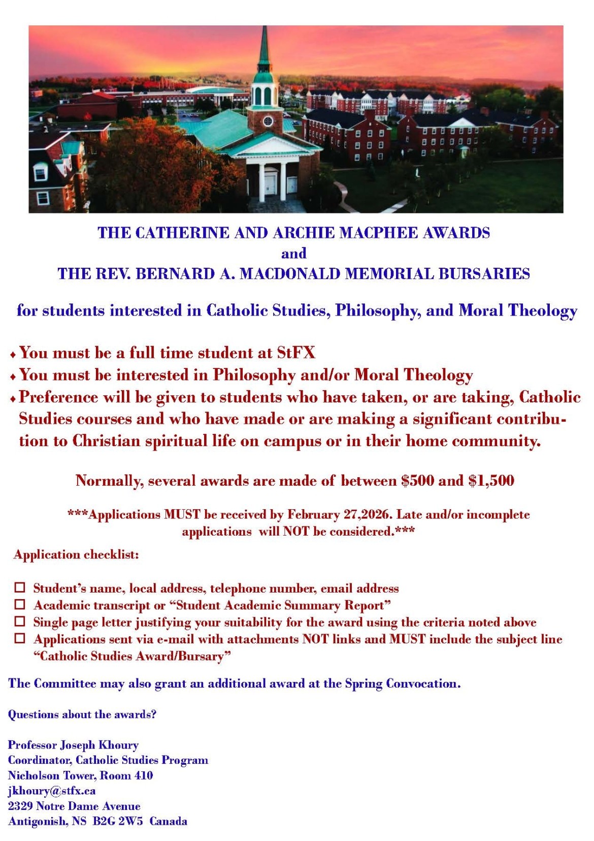 2026 Catholic Studies Bursary Poster