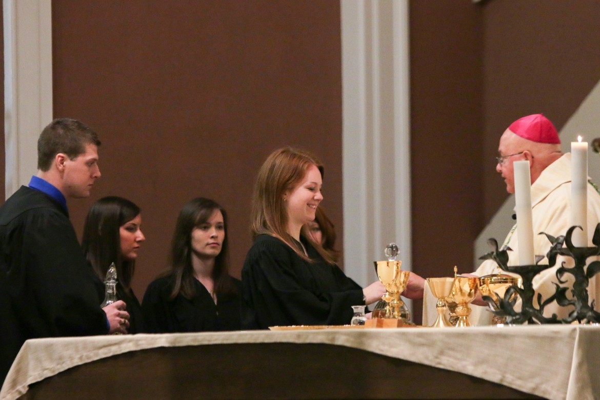 People participating in a religious service