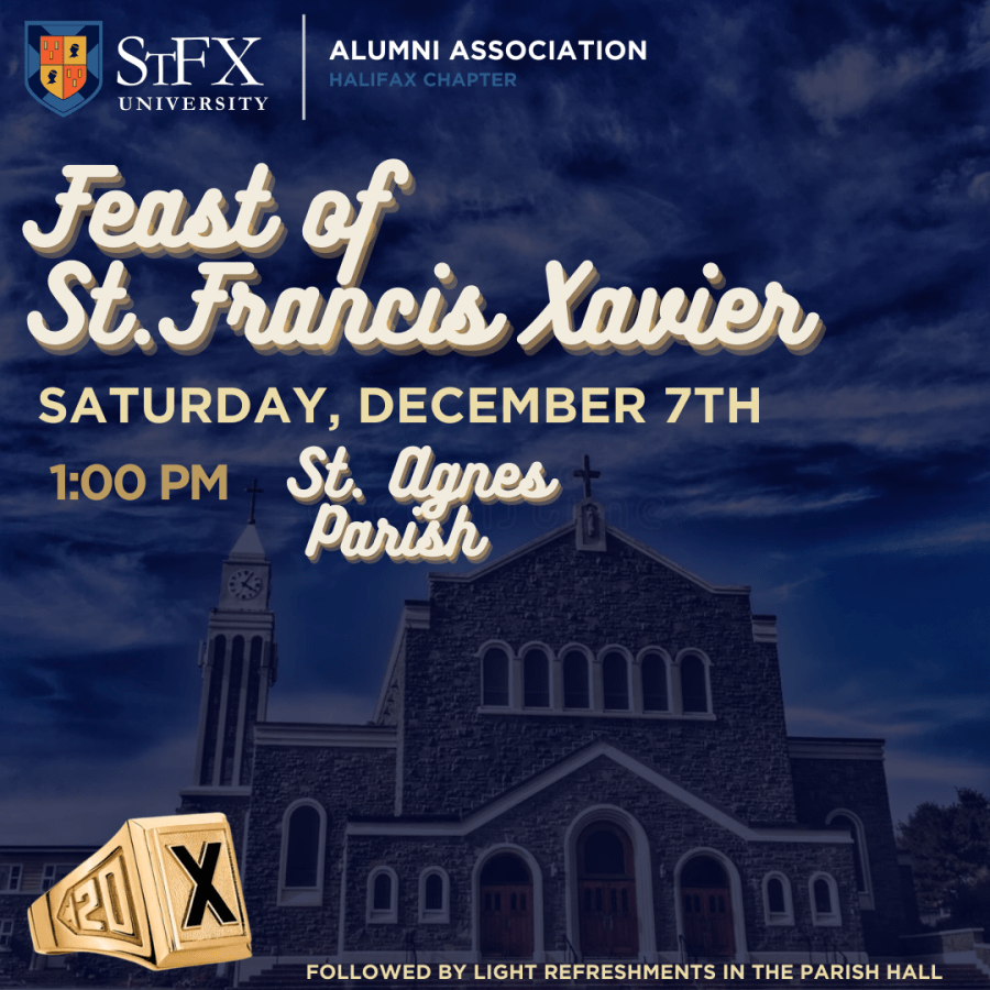 Promotional graphic for Feast of St. Francis Xavier Mass in Halifax