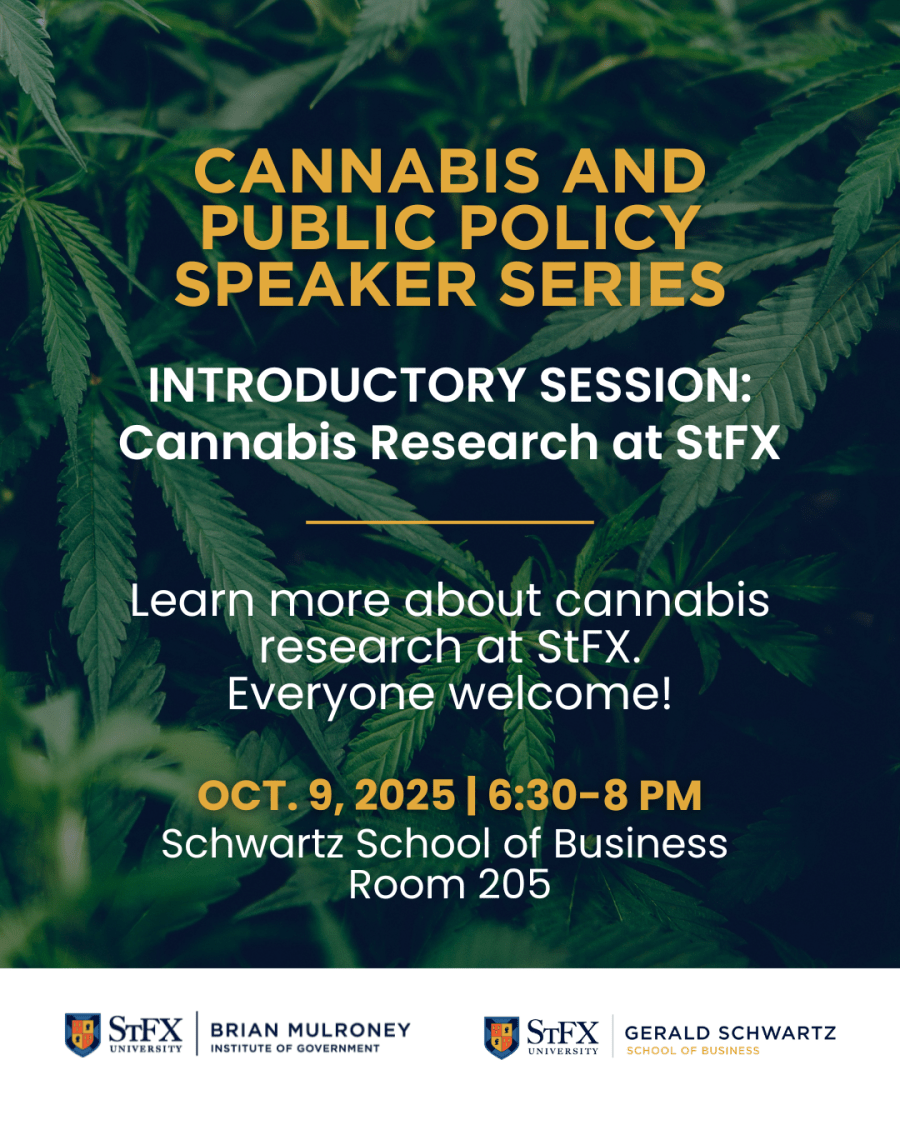 Green marijuana leaves on black background with yellow and white text.