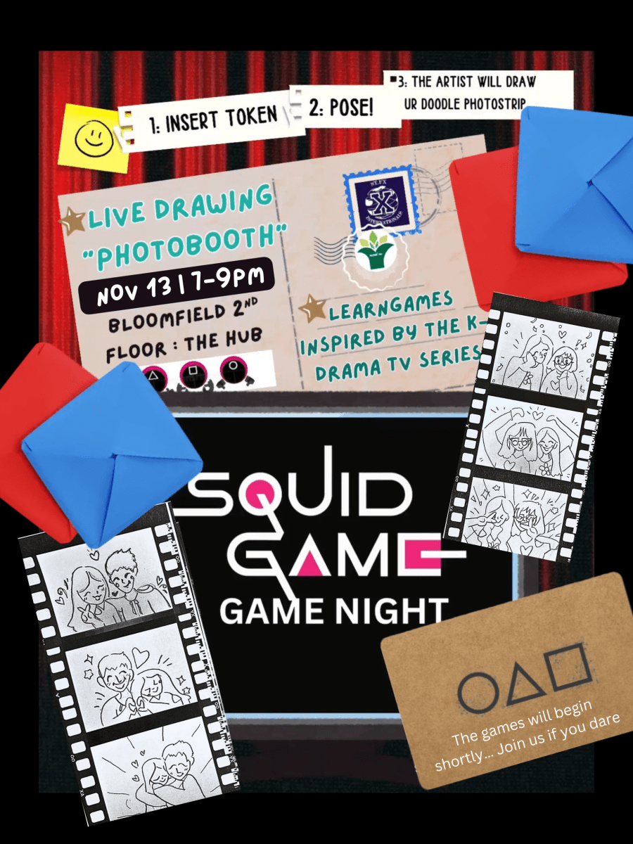 Poster with black background advertising Squid Game Night and Photobooth