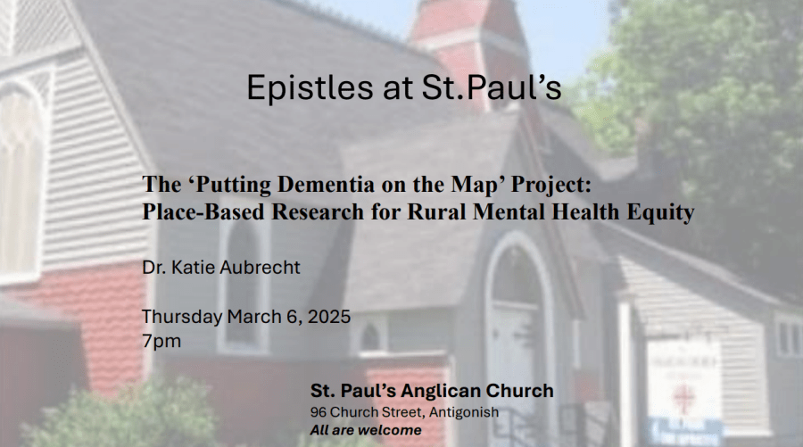 A grey and burgandy church with text superimposed on it which reads "Epistles at St. Paul's"