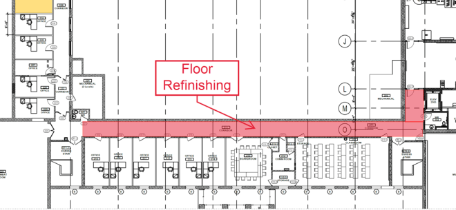 Floor plan showing Saputo Centre floor refinishing